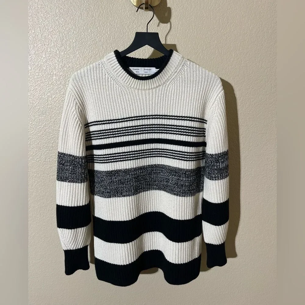 Proenza Schouler Black and White Striped Crewneck Sweater - Picture 1 of 6